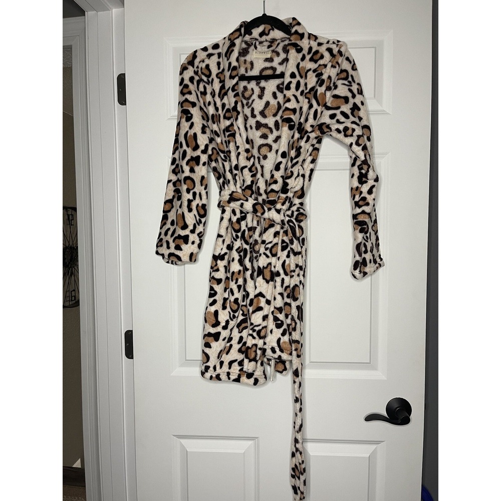 Ninexis Plush Leopard Print Bathrobe W Belt medium cream brown